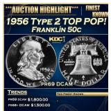 1956 Type 2 Proof Franklin Half Dollar TOP POP! 50