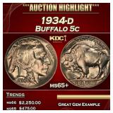 1934-d Buffalo Nickel 5c ms65+ SEGS