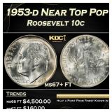 1953-d Roosevelt Dime Near Top Pop 10c ms67+ FT SE