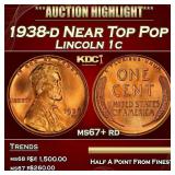1938-d Lincoln Cent Near Top Pop 1c ms67+ rd SEGS