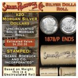 SEARS 20 Coin Morgan Silver Dollar $1 Roll Unc 187