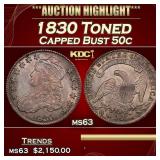 1830 Capped Bust Half Dollar Toned 50c ms63 USCG