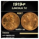 1919-p Lincoln Cent 1c Grades ms65+ rd