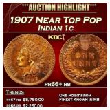 1907 Proof Indian Cent Near Top Pop 1c pr66+ rb SE