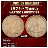 1871-p Seated Liberty Dollar Toned $1 ms62 USCG