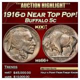1916-d Buffalo Nickel Near Top Pop! 5c ms66+ SEGS