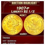 1907-p Gold Liberty Quarter Eagle $2 1/2 ms66+ SEG