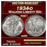 1934-d Walking Liberty Half Dollar 50c ms65 SEGS