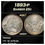1893-p Barber Quarter 25c ms64+ SEGS