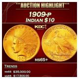 1909-p Gold Indian Eagle $10 ms65+ SEGS