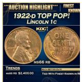 1922-d Lincoln Cent TOP POP! 1c ms66 rb SEGS