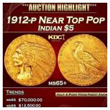 1912-p Gold Indian Half Eagle Near Top Pop $5 ms65