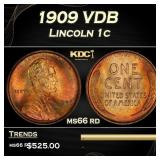 1909 VDB Lincoln Cent 1c Grades ms66 rd