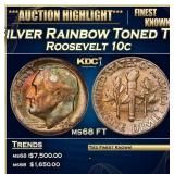 1952-p Roosevelt Dime Silver Rainbow Toned TOP POP