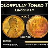 1957-d Lincoln Cent Colorfully Toned TOP POP! 1c m