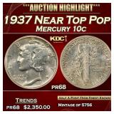 1937 Proof Mercury Dime Near Top Pop! 10c pr68 SEG