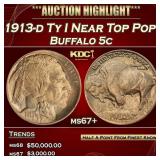 1913-d Ty I Buffalo Nickel Near Top Pop! 5c ms67+