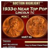 1933-d Lincoln Cent Near Top Pop 1c ms67 rd SEGS