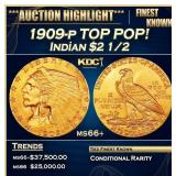 1909-p Gold Indian Quarter Eagle TOP POP! $2 1/2 m
