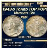 1943-d Mercury Dime Toned TOP POP! 10c ms68+ FSB S