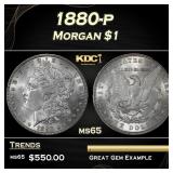 1880-p Morgan Dollar $1 Grades ms65