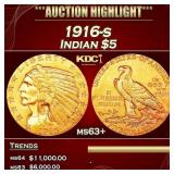 1916-s Gold Indian Half Eagle $5 ms63+ USCG