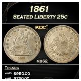 1861 Seated Liberty Quarter 25c ms62 USCG