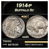 1914-p Buffalo Nickel 5c Grades ms65