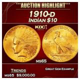 1910-d Gold Indian Eagle $10 ms65 SEGS