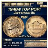 1948-s Jefferson Nickel TOP POP! 5c ms67+ 5fs SEGS