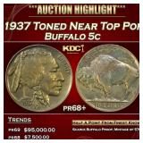 1937 Proof Buffalo Nickel Toned Near Top Pop 5c pr