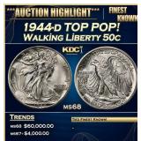 1944-d Walking Liberty Half Dollar TOP POP! 50c ms