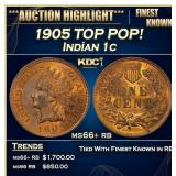 1905 Indian Cent TOP POP! 1c ms66+ rb SEGS