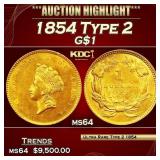 1854 Type 2 Gold Dollar $1 ms64 SEGS