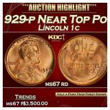 1929-p Lincoln Cent Near Top Pop! 1c ms67 rd SEGS