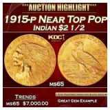 1915-p Gold Indian Quarter Eagle Near Top Pop! $2