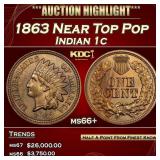1863 Indian Cent Near Top Pop 1c ms66+ SEGS