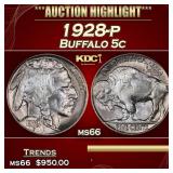1928-p Buffalo Nickel 5c Grades ms66