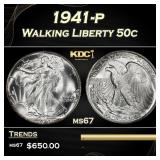 1941-p Walking Liberty Half Dollar 50c ms67 SEGS