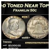 1963-d Franklin Half Dollar Toned Near Top Pop 50c