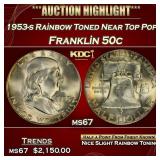1953-s Franklin Half Dollar Rainbow Toned Near Top