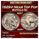 1929-p Buffalo Nickel Near Top Pop 5c ms66+ SEGS