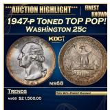1947-p Washington Quarter Toned TOP POP! 25c ms68