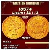 1857-p Gold Liberty Quarter Eagle $2 1/2 ms65+ SEG