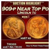 1909-p Lincoln Cent Near Top Pop! 1c ms67 rd SEGS