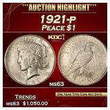 1921-p Peace Dollar $1 ms63 USCG