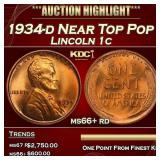 1934-d Lincoln Cent Near Top Pop 1c ms66+ rd SEGS