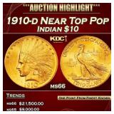 1910-d Gold Indian Eagle Near Top Pop $10 ms66 SEG