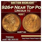 1926-p Lincoln Cent Near Top Pop! 1c ms67 rd SEGS