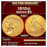 1910-d Gold Indian Half Eagle $5 ms64+ USCG